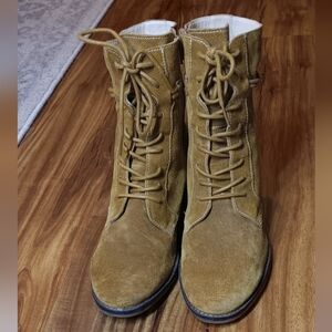 Hush Puppies Suede Combat Boots 9 Camel Tan